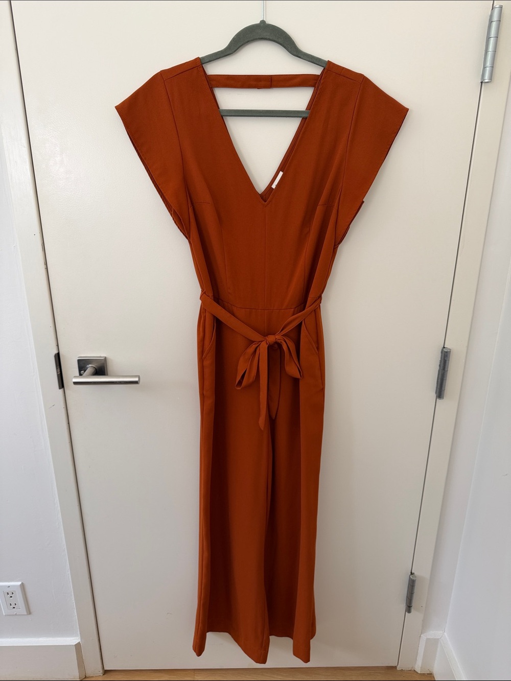 A New Day Rust V-Neck Belted Jumpsuit
